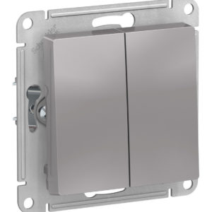 Выключатель 2-клавишный Systeme Electric ATLASDESIGN, скрытый монтаж, алюминий