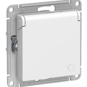 Розетка Systeme Electric ATLASDESIGN, скрытый монтаж, с заземлением, с крышкой, со шторками, винтовые клеммы, белый
