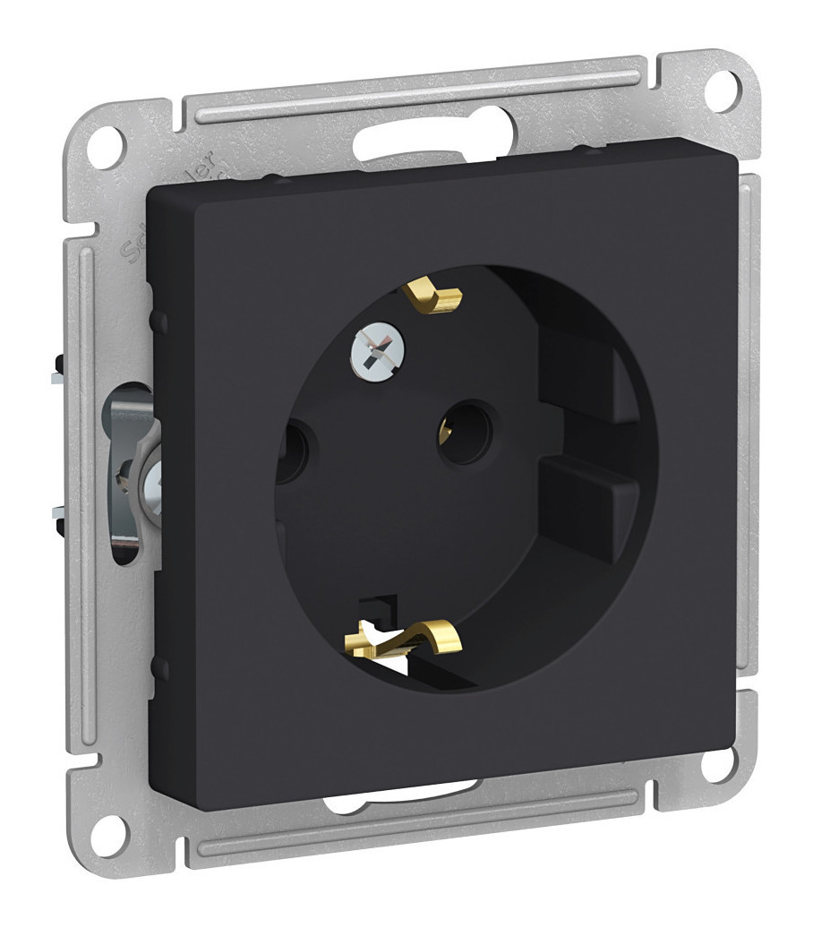 Розетка Systeme Electric ATLASDESIGN, скрытый монтаж, с заземлением, карбон