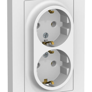 Розетка двухместная с рамкой Systeme Electric ATLASDESIGN, скрытый монтаж, с заземлением, винтовые клеммы, белый